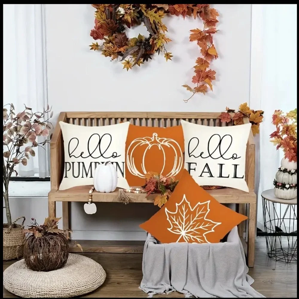 Set of 4 Fall Themed Decorative Throw Pillows
